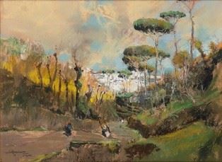 GIUSEPPE CASCIARO : Landscape  - Mixed media on cardboard, 22 x 30 cm  - Auction Dipinti, Disegni e Sculture dal XIX al XXI secolo e Collezione Cornelio Di Marzio - Bertolami Fine Art - Casa d'Aste