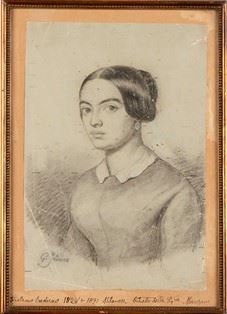 GEROLAMO INDUNO (Milano, 1825 - 1890) : Ritratto della signora Manzoni  - Grafite su carta, 27,5 x 19 cm  - Asta Dipinti, Disegni e Sculture dal XIX al XXI secolo e Collezione Cornelio Di Marzio - Bertolami Fine Art - Casa d'Aste