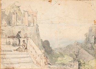 Paesaggio Napoletano con Personaggi Vari