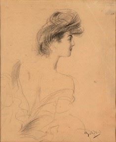 GIOVANNI BOLDINI (Ferrara, 1842 - Parigi, 1931) - Portrait of a young lady with hat