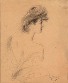 Giovanni Boldini (ferrara, 1842 - Parigi, 1931) - Ritratto di Donna con Cappello