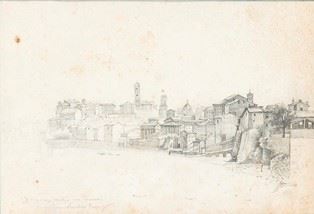 ETTORE ROESLER FRANZ (Roma, 1845 &#8211; 1907) : View of Rome with Campidoglio and temple of Ercole Vincitore   - Pencil on paper, 22 x 31,5 cm  - Auction Dipinti, Disegni e Sculture dal XIX al XXI secolo e Collezione Cornelio Di Marzio - Bertolami Fine Art - Casa d'Aste