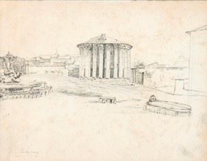 ETTORE ROESLER FRANZ (Roma, 1845 &#8211; 1907) - View of temple of Ercole Vincitore in Rome