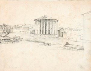 Ettore Roesler Franz (roma, 1845 – 1907) - Veduta del Tempio di Ercole Vincitore a Roma