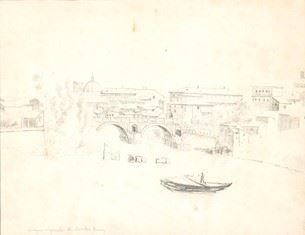 ETTORE ROESLER FRANZ (Roma, 1845 &#8211; 1907) : View of Rome with Santo Spirito in Sassia Hospital and Tiber river   - Pencil on paper, 25,5 x 35 cm  - Auction Dipinti, Disegni e Sculture dal XIX al XXI secolo e Collezione Cornelio Di Marzio - Bertolami Fine Art - Casa d'Aste