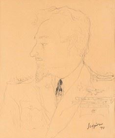 GINO BONICHI SCIPIONE : Portrait of Italo Balbo, 1931  - Mixed media on paper, 35 x 29 cm  - Auction Dipinti, Disegni e Sculture dal XIX al XXI secolo e Collezione Cornelio Di Marzio - Bertolami Fine Art - Casa d'Aste