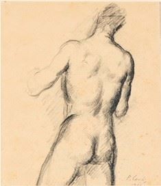 PRIMO CONTI : Male nude from behind, 1925  - Graphite on paper, 19 x 16,5 cm - Auction Dipinti, Disegni e Sculture dal XIX al XXI secolo e Collezione Cornelio Di Marzio - Bertolami Fine Art - Casa d'Aste