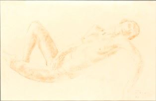 HANS PIFFRADER (Chiusa, 1888 &#8211; Bolzano, 1950) : Study for a following painting, 1935  - Sanguine on paper, 32 x 49 cm - Auction Dipinti, Disegni e Sculture dal XIX al XXI secolo e Collezione Cornelio Di Marzio - Bertolami Fine Art - Casa d'Aste