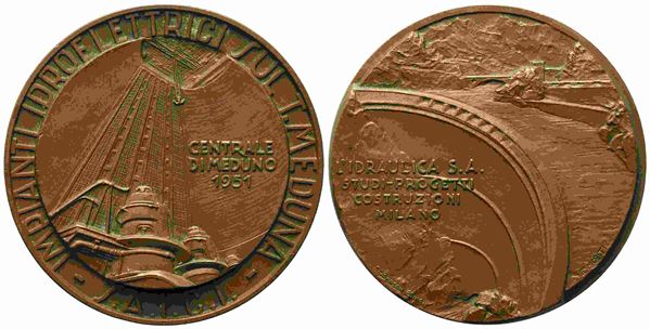 ITALIA. Medaglia 1951 Impianti Idroelettrici Meduno. Ae (61 mm). SPL+...  - Auction Monete e medaglie moderne Italiane ed Estere - Bertolami Fine Art - Casa d'Aste