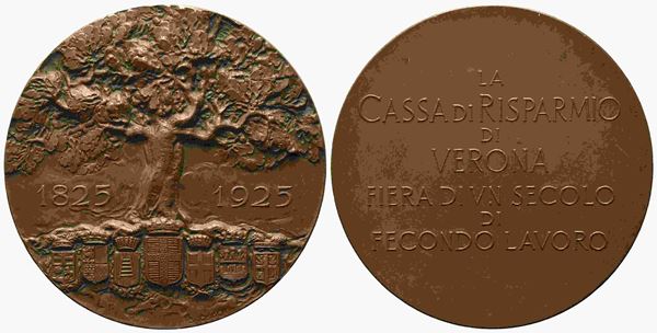 ITALIA. Medaglia Centenario della Cassa Risparmio Verona 1925. Ae (60 mm). SPL/...