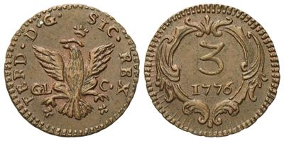 Palermo. Regno di Sicilia. Ferdinando III di Borbone (1759-1816). Mezzo Grano 1776. Cu (2,20 G; 1...