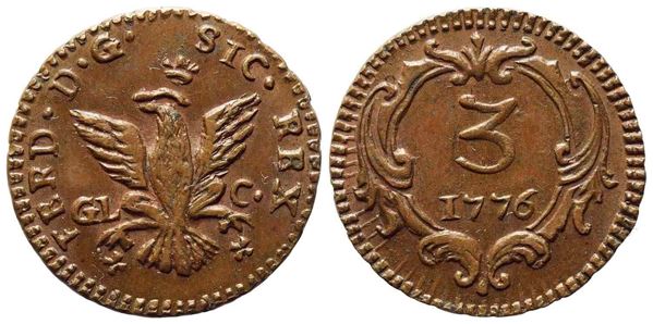 PALERMO. Regno di Sicilia. Ferdinando III di Borbone (1759-1816). Mezzo grano 1776. Cu (2,20 g; 18,3 mm)  - Asta Monete e medaglie medievali e moderne italiane ed estere - Bertolami Fine Art - Casa d'Aste