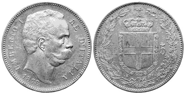 REGNO D'ITALIA. Umberto I (1878-1900). 5 lire 1878. Ag (25 g). RR. qSPL. Fondi ...