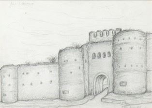 RICCARDO FRANCALANCIA (Assisi, 1886 - Roma, 1965) : Castello, 1958  - Matita su carta, 23 x 33 cm  - Asta Dipinti, Disegni e Sculture dal XIX al XXI secolo e Collezione Cornelio Di Marzio - Bertolami Fine Art - Casa d'Aste