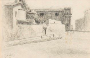 ORFEO TAMBURI - Lot composed by two drawings: Villa Borghese, 1938 by Orfeo Tamburi (A) and Vicolo di paese, 1933 by Amerigo Bartoli Natinguerra