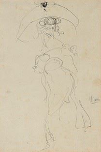 LORENZO VIANI (Viareggio, 1882 -  Lido di Ostia, 1936) : Parisinian woman with large hat  - China on paper, 36 x 23,5 cm - Auction Dipinti, Disegni e Sculture dal XIX al XXI secolo e Collezione Cornelio Di Marzio - Bertolami Fine Art - Casa d'Aste