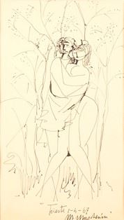 MARCELLO MASCHERINI (Udine, 1906 - Padova, 1983) : Adam and Eve, 1967  - Ink on paper, 35,5 x 20 cm  - Auction Dipinti, Disegni e Sculture dal XIX al XXI secolo e Collezione Cornelio Di Marzio - Bertolami Fine Art - Casa d'Aste