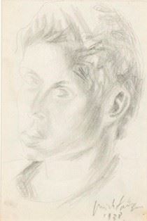 PERICLE FAZZINI : Self-portrait, 1937  - Pencil on paper, 15,5 x 10 cm  - Auction Dipinti, Disegni e Sculture dal XIX al XXI secolo e Collezione Cornelio Di Marzio - Bertolami Fine Art - Casa d'Aste