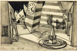 VIRGILIO MARCHI  (Livorno, 1895 - Roma,  1960) : Sketch for "Belfagor"'s scenography by Morselli, act I and IV  - Pencil and charcoal on paper, 33 x 50 cm  - Auction Dipinti, Disegni e Sculture dal XIX al XXI secolo e Collezione Cornelio Di Marzio - Bertolami Fine Art - Casa d'Aste