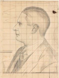 MARIO BROGLIO (Piacenza, 1891 - San Michele di Moriano, 1948) : Study for self-portrait  - Pencil on checkered paper, 42 x 31 cm  - Auction Dipinti, Disegni e Sculture dal XIX al XXI secolo e Collezione Cornelio Di Marzio - Bertolami Fine Art - Casa d'Aste