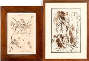 FELICE CARENA : Lot composed by two drawings: Cristo, 1958 (A) and Centauro ferito, 1963 (B)  - A - Watercolor on paper, 34,5 x 23 cmB - Mixed media on paper, 31 x 21 cm  - Auction Dipinti, Disegni e Sculture dal XIX al XXI secolo e Collezione Cornelio Di Marzio - Bertolami Fine Art - Casa d'Aste