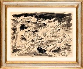 GIUSEPPE MIGNECO (Messina, 1903 - Milano, 1997) : Untitled, 1943  - China on paper, 25 x 35 cm  - Auction Dipinti, Disegni e Sculture dal XIX al XXI secolo e Collezione Cornelio Di Marzio - Bertolami Fine Art - Casa d'Aste