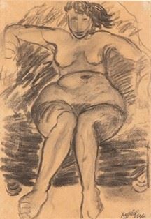 ANTONIETTA RAPHA&#203;L (Kaunas, 1895 - Roma, 1975) : Nudo seduto, 1946  - Carboncino su carta, 28 x 20 cm  - Asta Dipinti, Disegni e Sculture dal XIX al XXI secolo e Collezione Cornelio Di Marzio - Bertolami Fine Art - Casa d'Aste