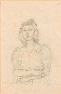 ANTONIO DONGHI (Roma, 1897 - 1963) : Ragazza con il cappello  - Matita su carta, 22,5 x 15 cm  - Asta Dipinti, Disegni e Sculture dal XIX al XXI secolo e Collezione Cornelio Di Marzio - Bertolami Fine Art - Casa d'Aste