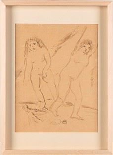 MARIO MAFAI : Two figures  - Sepia and pencil on paper, 30 x 20 cm - Auction Dipinti, Disegni e Sculture dal XIX al XXI secolo e Collezione Cornelio Di Marzio - Bertolami Fine Art - Casa d'Aste