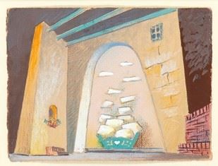 Sketch for scenography, 1947  - Mixed media on paper, 12,5 x 16,7 cm - Auction Dipinti, Disegni e Sculture dal XIX al XXI secolo e Collezione Cornelio Di Marzio - Bertolami Fine Art - Casa d'Aste