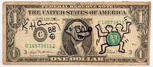 KEITH HARING  (Reading, 1958 &#8211; New York, 1990) : One Dollar, 1988  - Tecnica mista, 6,5 x 15 cm - Asta Dipinti, Disegni e Sculture dal XIX al XXI secolo e Collezione Cornelio Di Marzio - Bertolami Fine Art - Casa d'Aste