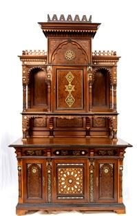 Credenza doppio corpo intarsiata in osso e madreperla  - XIX secolo...