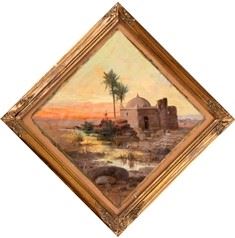 HERMANN DAVID SALOMON CORRODI : Tramonto sul Nilo  - Olio su carta, 28 x 28 cm  - Asta Dipinti, Disegni e Sculture dal XIX al XXI secolo e Collezione Cornelio Di Marzio - Bertolami Fine Art - Casa d'Aste