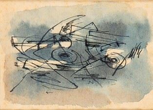 AFRO BASALDELLA (Udine, 1912 - Zurigo, 1976) : Senza titolo  - Inchiostro acquarellato su carta, 9,6 x 13,6 cm  - Asta Dipinti, Disegni e Sculture dal XIX al XXI secolo e Collezione Cornelio Di Marzio - Bertolami Fine Art - Casa d'Aste