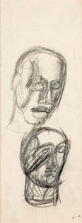 MARIO SIRONI : Two heads, 1933 ca.  - Pencil and charcoal on paper, 40 x 15 cm  - Auction Dipinti, Disegni e Sculture dal XIX al XXI secolo e Collezione Cornelio Di Marzio - Bertolami Fine Art - Casa d'Aste