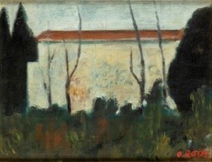 OTTONE ROSAI : Contryside House, 1940 ca.  - Oil on board, 28 x 35 cm  - Auction Dipinti, Disegni e Sculture dal XIX al XXI secolo e Collezione Cornelio Di Marzio - Bertolami Fine Art - Casa d'Aste