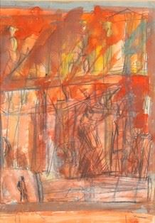 MARIO SIRONI : Composition with figures, late '40s  - Mixed media on cardboard, 46 x 32 cm  - Auction Dipinti, Disegni e Sculture dal XIX al XXI secolo e Collezione Cornelio Di Marzio - Bertolami Fine Art - Casa d'Aste