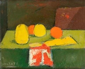 ITALO VALENTI (Milano, 1912 - Ascona, 1995) : Still life  - Oil on canvas applied on cardboard, 23 x 28 cm  - Auction Dipinti, Disegni e Sculture dal XIX al XXI secolo e Collezione Cornelio Di Marzio - Bertolami Fine Art - Casa d'Aste