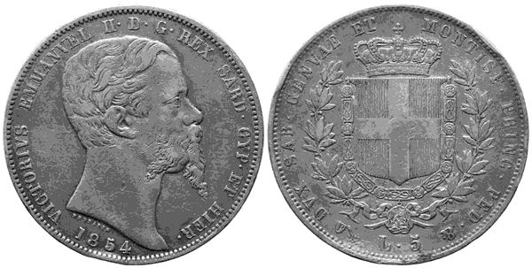 REGNO DI SARDEGNA. Vittorio Emanuele II (1849-1861). 5 lire 1854. Genova. Ag. R...  - Auction Monete e medaglie moderne Italiane ed Estere - Bertolami Fine Art - Casa d'Aste