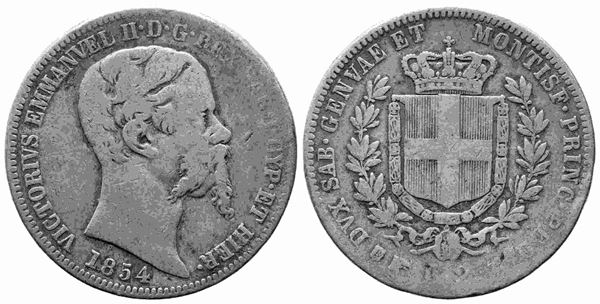 REGNO DI SARDEGNA. Vittorio Emanuele II (1849-1861). 2 lire 1854. Torino. Ag. R...