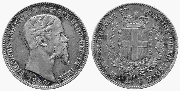 REGNO DI SARDEGNA. Vittorio Emanuele II (1849-1861). 1 lira 1860. Milano. Ag. N...