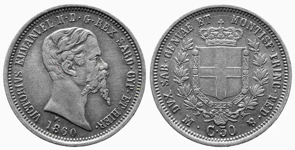 REGNO DI SARDEGNA. Vittorio Emanuele II (1849-1861). 50 centesimi 1860. Milano....