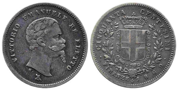 RE ELETTO. Vittorio Emanuele II (1859-1860). 50 centesimi 1860. Firenze. Ag. BB...