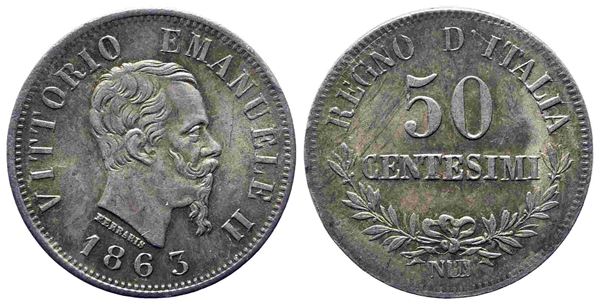 REGNO D'ITALIA. Vittorio Emanuele II (1861-1878). 50 centesimi 1863. Napoli. Va...