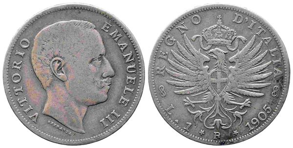 REGNO D'ITALIA. Vittorio Emanuele III (1900-1943). 1 lira 1905 "aquila araldica...  - Asta Monete e medaglie moderne Italiane ed Estere - Bertolami Fine Art - Casa d'Aste