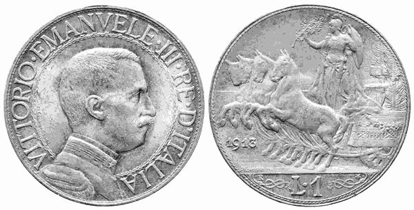 REGNO D'ITALIA. Vittorio Emanuele III (1900-1943). 1 lira 1913 "quadriga veloce...