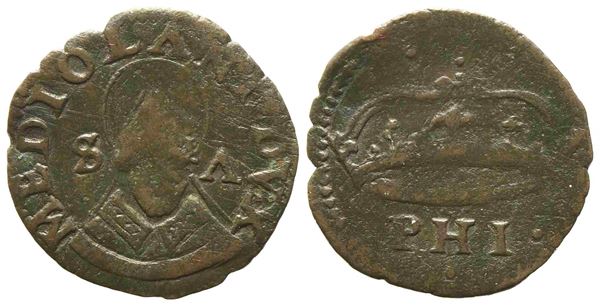 MILANO. Filippo II di Spagna (1556-1598). Trillina s.d. Cu. Crippa 50. Ex asta ...  - Auction Monete e medaglie moderne Italiane ed Estere - Bertolami Fine Art - Casa d'Aste