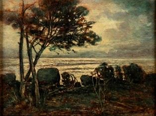 GINO ROMITI : Paesaggio sul mare al crepuscolo  - Olio su tavoletta, 18 x 24 cm  - Asta Dipinti, Disegni e Sculture dal XIX al XXI secolo e Collezione Cornelio Di Marzio - Bertolami Fine Art - Casa d'Aste