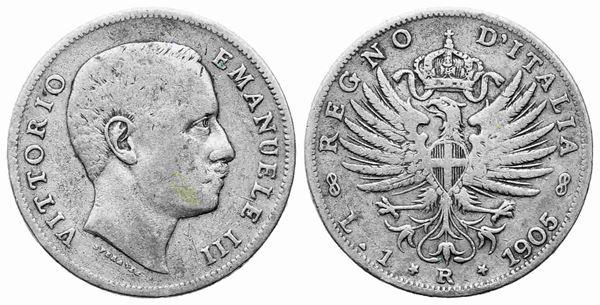 REGNO D'ITALIA. Vittorio Emanuele III (1900-1943). 1 lira 1905 "aquila araldica...