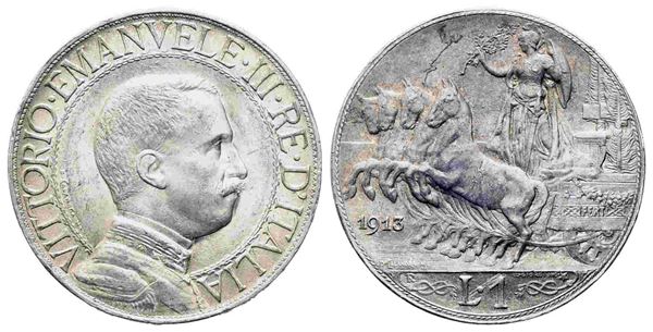 REGNO D'ITALIA. Vittorio Emanuele III (1900-1943). 1 lira 1913 "quadriga veloce...  - Asta Monete e medaglie moderne Italiane ed Estere - Bertolami Fine Art - Casa d'Aste